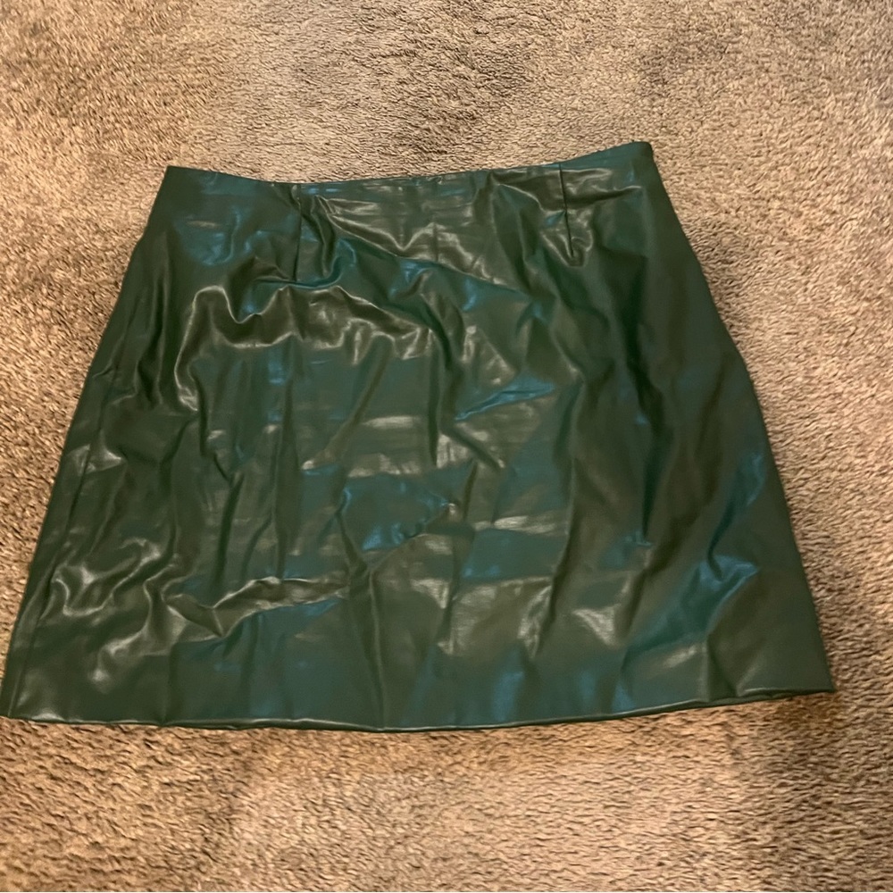 Green leather skirt
